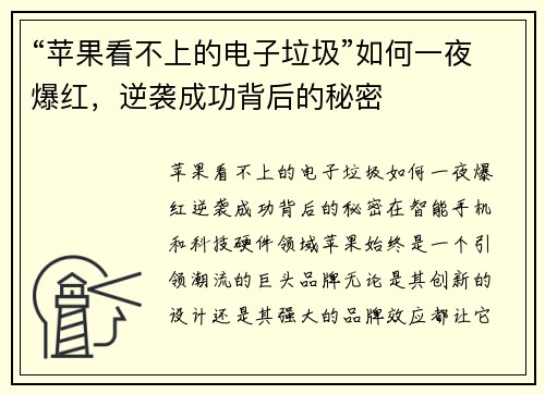 “苹果看不上的电子垃圾”如何一夜爆红，逆袭成功背后的秘密